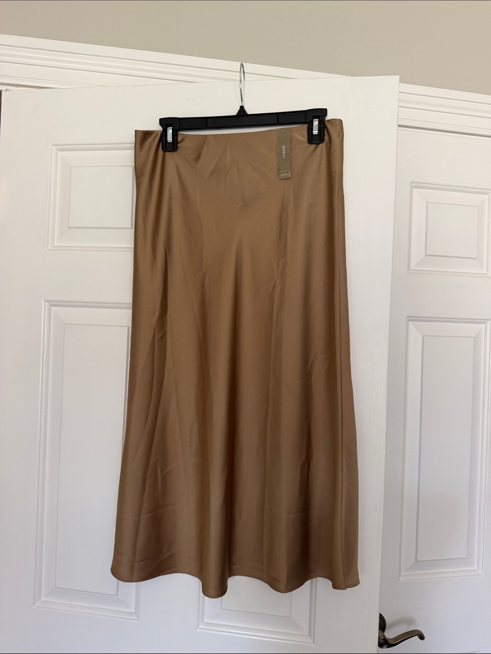J. Crew Satin Midi Skirt in Camel